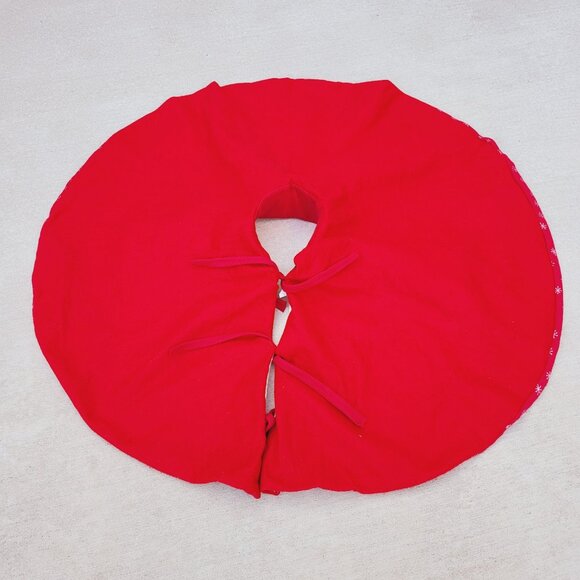 Vintage Snowman Plush Christmas Tree Skirt Red White - Picture 3 of 9